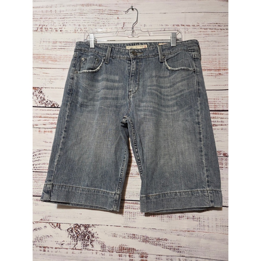 Levi Strauss Signature Denim Shorts Women 14 Blue Low Rise Medium Wash Bermuda